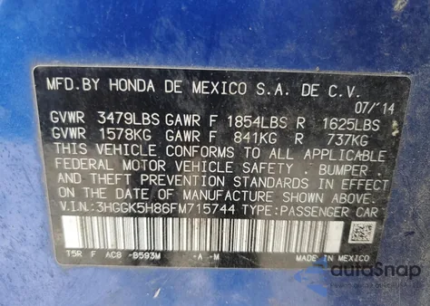 2015 Honda Fit Ex из США, поврежденный, VIN 3HGGK5H86FM715744